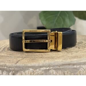 Vintage Givenchy Black Leather Gold Buckle Belt 1 1/4” X 46” XL Y2K